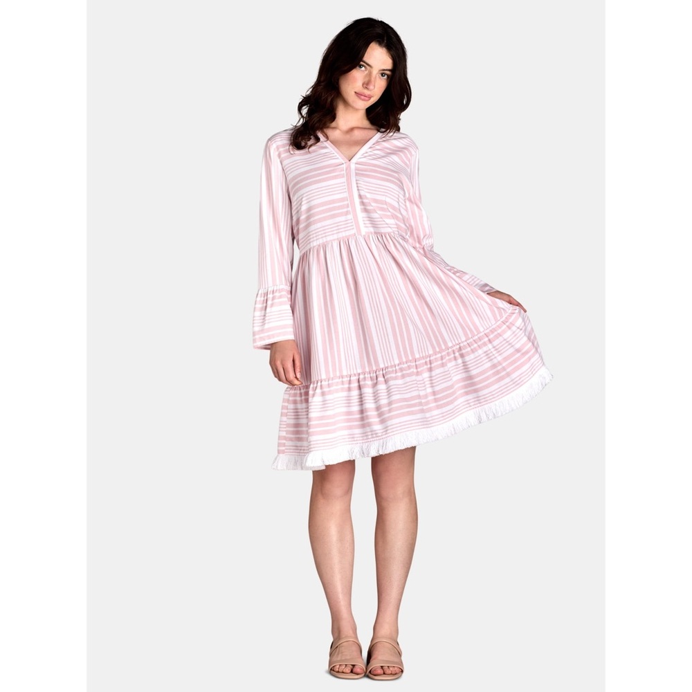 Time and Tru Women's A-Line Fringe Dress with Long Sleeves